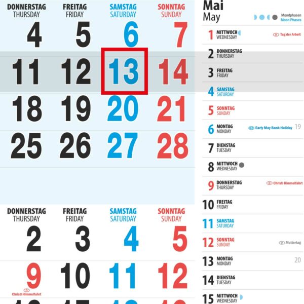 3-Monatskalender mit Werbedruck - Detailansicht